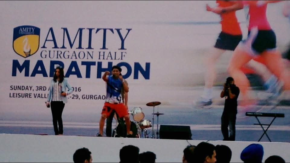 Amity Gurgaon Half Marathon 2016 — Leading the main-stage warm-up for the run